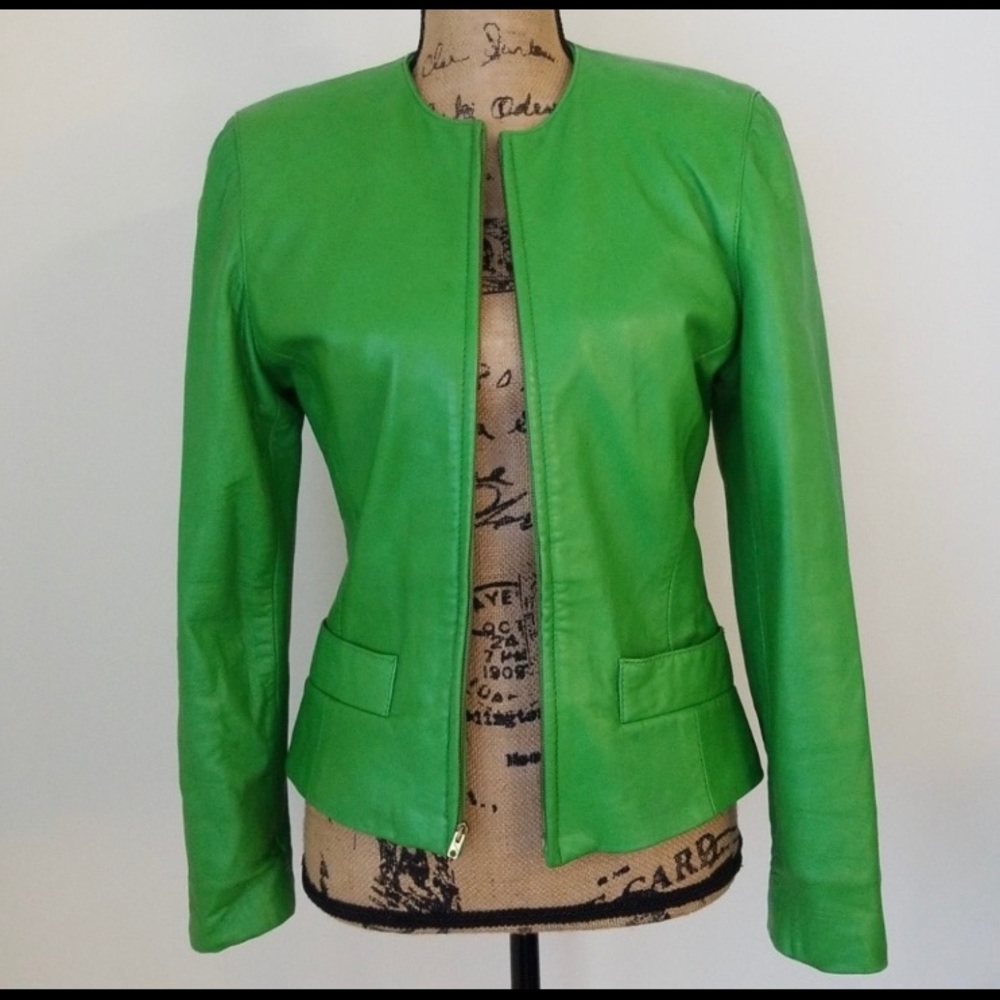 Saks fifth Ave green leather jacket sz4